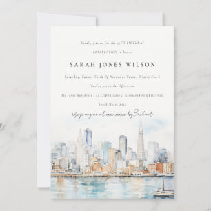 Invitación Cumpleaños de paisaje al acuarela de San Francisco