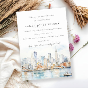 Invitación Cumpleaños de paisaje al acuarela de San Francisco