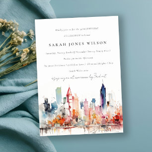 Invitación Cumpleaños de paisaje de acuarela de Chicago Illin