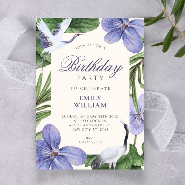 Invitación Cumpleaños de pájaro decorativo floral (Subido por el creador)