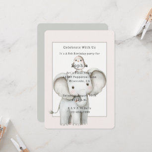 Invitación Cumpleaños de pájaro elefante lindo