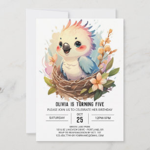 Invitación Cumpleaños de Pájaros en Línea Pastel