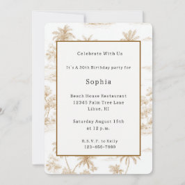 Invitación Cumpleaños de Palma Tropical Isla Marrón Crema