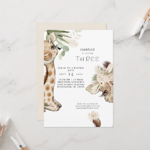 Invitación Cumpleaños de Pampas Boho Cute de Jirafa Bebé