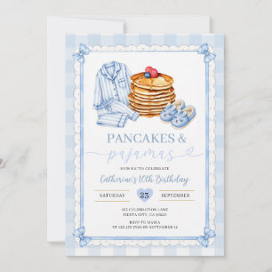 Invitación Cumpleaños de Pancake y Pijamas Suave Azul