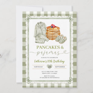 Invitación Cumpleaños de Pancake y Pijamas Verde Salvia