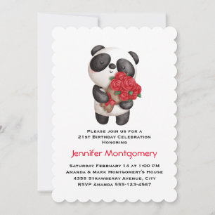 Invitación Cumpleaños de Panda con Ramo de Rosas