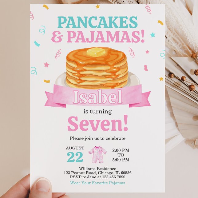 Invitación Cumpleaños de Panqueques Rosados y Pijamas (Subido por el creador)