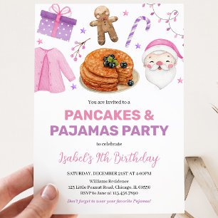 Invitación Cumpleaños de Panqueques y Pijamas Rosa Púrpura