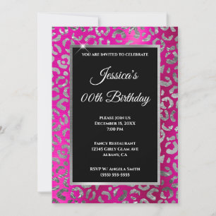 Invitación Cumpleaños de papel de aluminio Leopardo Rosa Cali