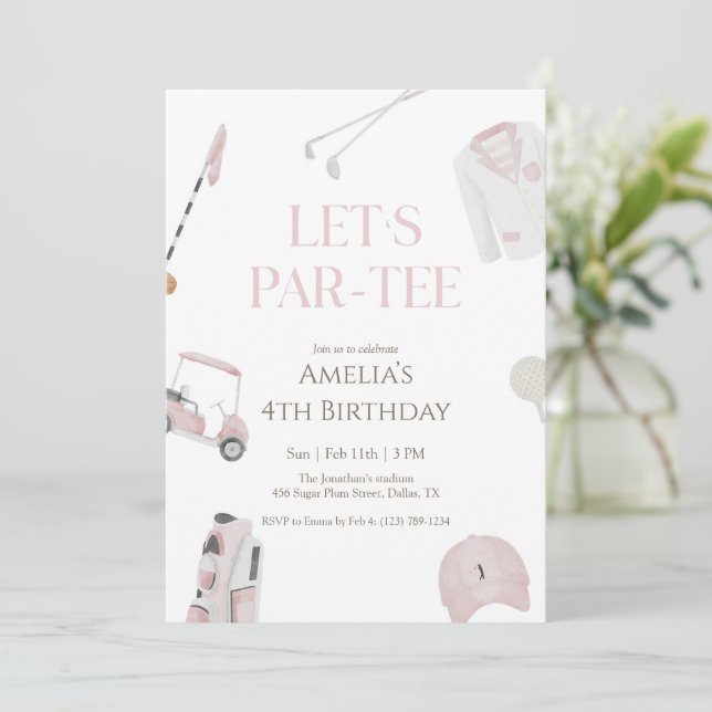 Invitación Cumpleaños de Par-Tee de Golf Preppy con Acuarela  (Anverso de pie)