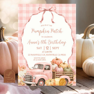 Invitación Cumpleaños de Parche de Calabaza de Cuadros Rosa R