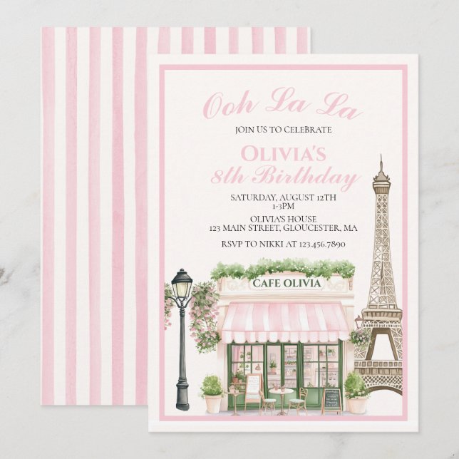 Invitación Cumpleaños de París Café parisino (Anverso / Reverso)