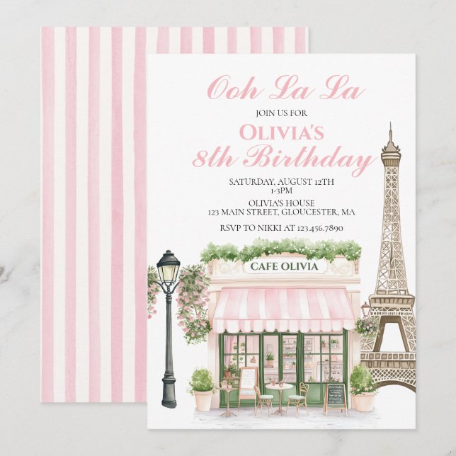 Invitación Cumpleaños de París Café parisino (Anverso / Reverso)
