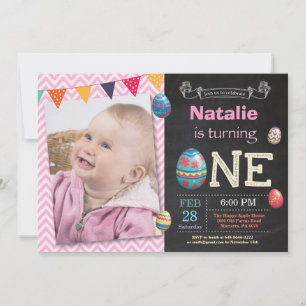 Invitación Cumpleaños de Pascua niña huevo de Pascua primer 1