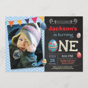 Invitación Cumpleaños de Pascua Niño Huevo de Pascua primer c