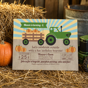 Invitación Cumpleaños de Paseo en Tractor y Recolección de Ca