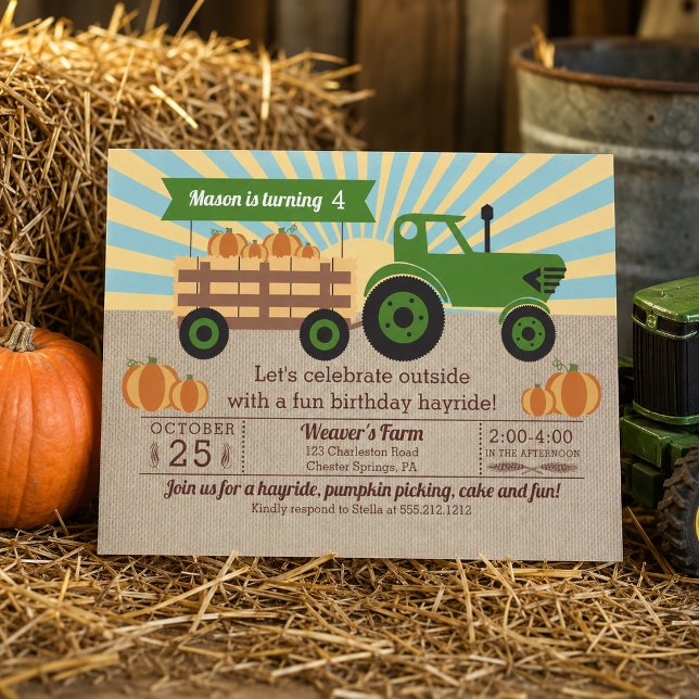 Invitación Cumpleaños de Paseo en Tractor y Recolección de Ca (Subido por el creador)