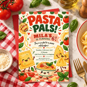 Invitación Cumpleaños de pasta al agua kawaii comida italiana
