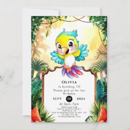 Invitación Cumpleaños de Pastel Cute Parrot