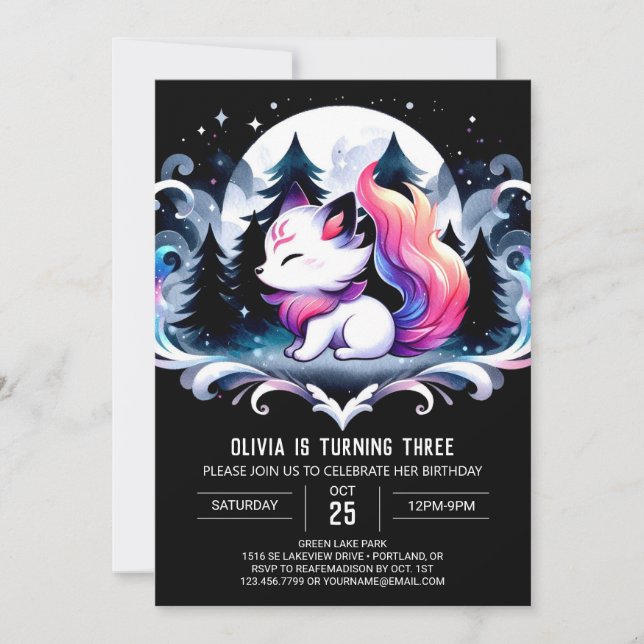 Invitación Cumpleaños de Pastel Cute Wolf (Anverso)