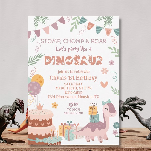 Invitación Cumpleaños de Pastel Dino Party (Subido por el creador)