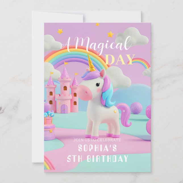 Invitación Cumpleaños de Pastel Fantasy Unicorn (Anverso)