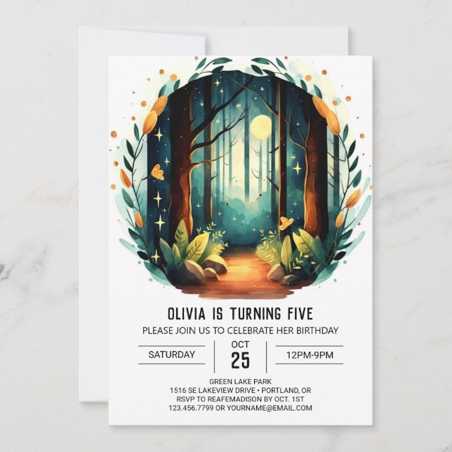Invitación Cumpleaños de Pastel Forest Woodland (Anverso)