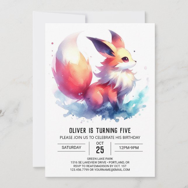 Invitación Cumpleaños de Pastel Fox (Anverso)