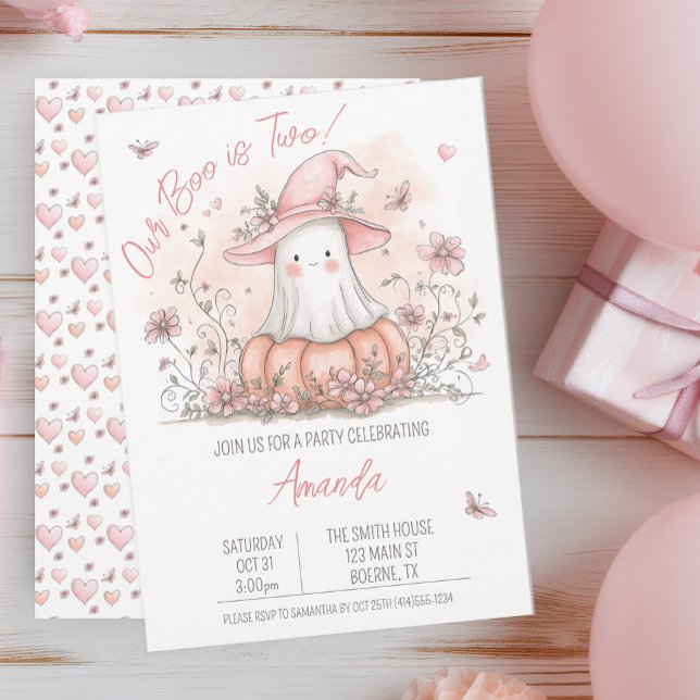 Invitación Cumpleaños de Pastel Ghost Halloween (Our Boo is Two Halloween Themed Birthday)