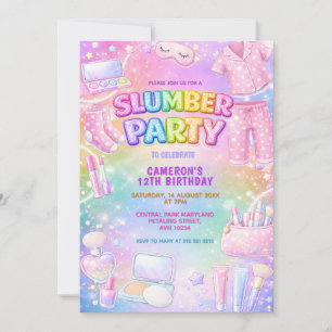 Invitación Cumpleaños de Pastel Glitter Girls Pijamada