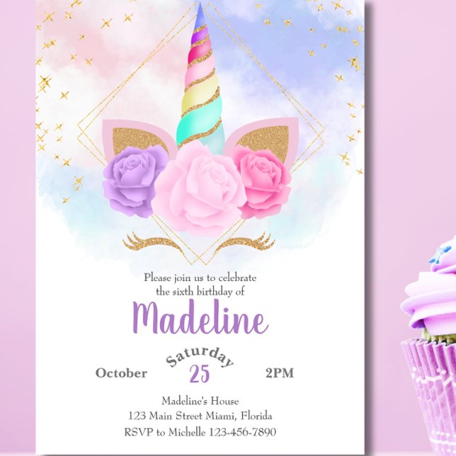Invitación Cumpleaños de Pastel Rainbow Unicorn (Subido por el creador)