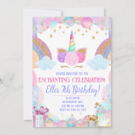 Invitación Cumpleaños de Pastel Rainbow Unicorn Chicas
