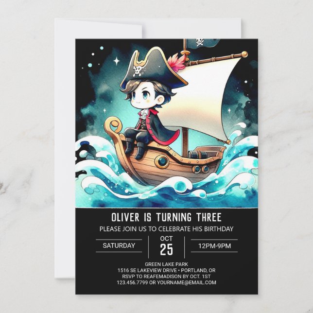 Invitación Cumpleaños de Pastel Whimsy Pirate (Anverso)
