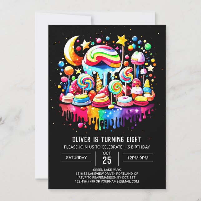 Invitación Cumpleaños de Pastel Wonderland (Anverso)