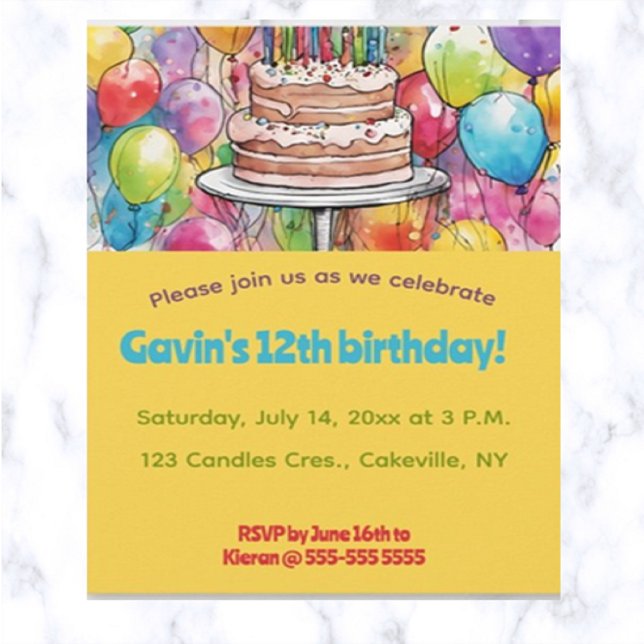 Invitación Cumpleaños de pasteles y globos editables (Subido por el creador)