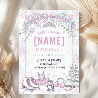 Invitación Cumpleaños de patinaje sobre hielo Pastel Princesa