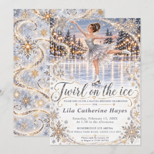Invitación Cumpleaños de patinaje sobre hielo plateado