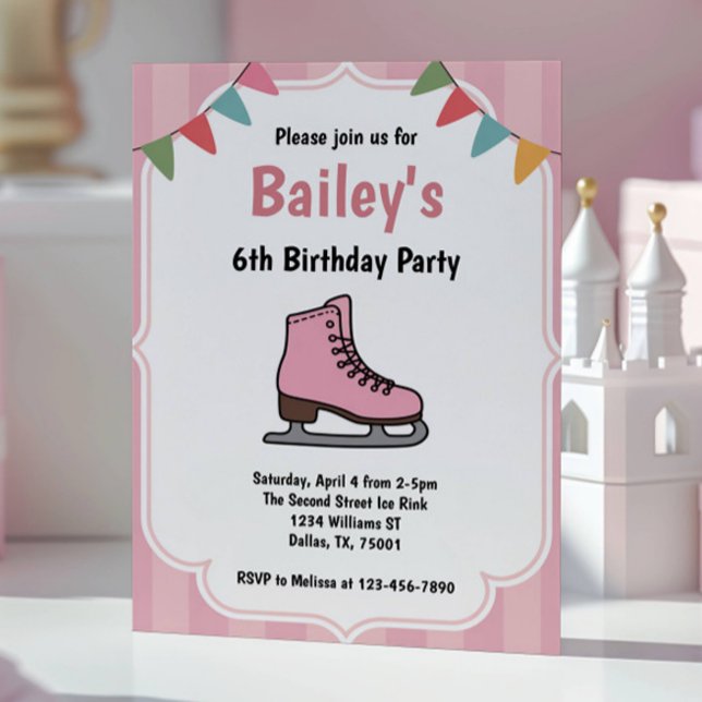 Invitación Cumpleaños de patinaje sobre hielo rosa (Subido por el creador)