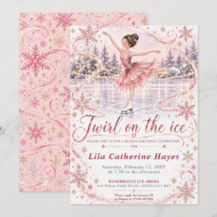 Invitación Cumpleaños de patinaje sobre hielo rosa claro