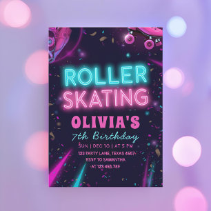 Invitación Cumpleaños de patinaje sobre ruedas con luces de n