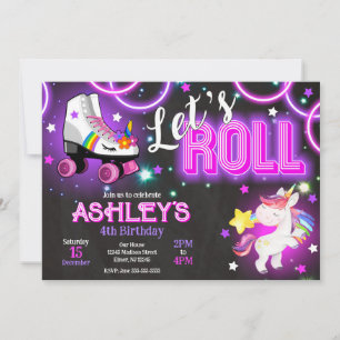 Invitación Cumpleaños de patinaje sobre ruedas de unicornio n