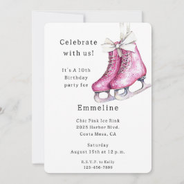 Invitación Cumpleaños de patines de hielo rosados bonitos