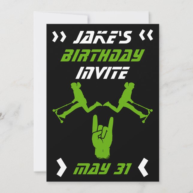 Invitación Cumpleaños de patinete de truco de niños (Anverso)