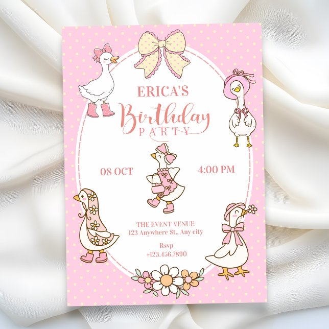 Invitación Cumpleaños de pato Coquette rosa lindo (Subido por el creador)