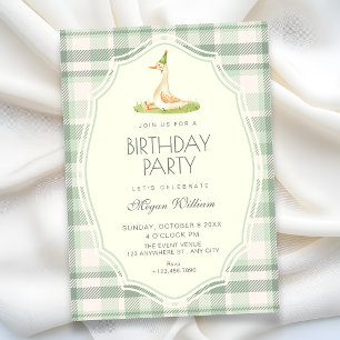 Invitación Cumpleaños de pato ganso tonto verde