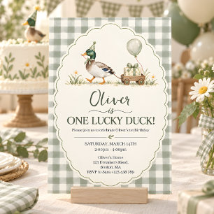 Invitación Cumpleaños de Pato Lucky Mallard a Cuadros