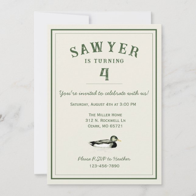 Invitación Cumpleaños de pato personalizado (Anverso)