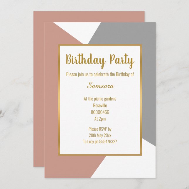 INVITACIÓN CUMPLEAÑOS DE PATRÓN DE ABSTRACTO VERDE AZULADO DE (Anverso / Reverso)