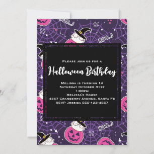 Invitación Cumpleaños de Patrón de Halloween de Gatos Lindos 